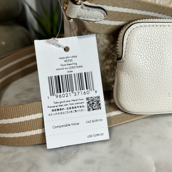 KATE SPADE ROSIE FAUX SHEARLING NORTH SOUTH ZIP PHONE CROSSBODY - Picture 10 of 17